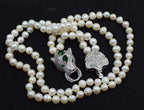 Collier perles 2 rangs | Bracelet perles blanches | Perles 8-9mm rondes | Fermoir zircon vert | Parure perles FPPJ | Collier femme élégant | Bijoux perles naturelles | Collier 43-48cm | Bracelet perles chic | Collier double rang perles