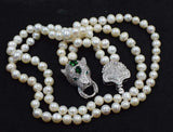 Collier perles 2 rangs | Bracelet perles blanches | Perles 8-9mm rondes | Fermoir zircon vert | Parure perles FPPJ | Collier femme élégant | Bijoux perles naturelles | Collier 43-48cm | Bracelet perles chic | Collier double rang perles