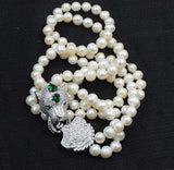 Collier perles 2 rangs | Bracelet perles blanches | Perles 8-9mm rondes | Fermoir zircon vert | Parure perles FPPJ | Collier femme élégant | Bijoux perles naturelles | Collier 43-48cm | Bracelet perles chic | Collier double rang perles