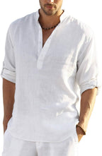 Chemise homme lin coton manches longues | Blouse décontractée homme printemps | Chemise henley homme ample | Haut homme casual manches longues | Chemise lin homme automne | Chemise décontractée coton homme | Chemise homme printemps automne | Chemise loose homme manches longues | Blouse coton lin homme décontractée | Chemise henley printemps homme