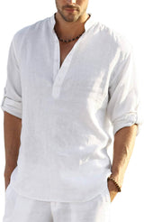 Chemise homme lin coton manches longues | Blouse décontractée homme printemps | Chemise henley homme ample | Haut homme casual manches longues | Chemise lin homme automne | Chemise décontractée coton homme | Chemise homme printemps automne | Chemise loose homme manches longues | Blouse coton lin homme décontractée | Chemise henley printemps homme