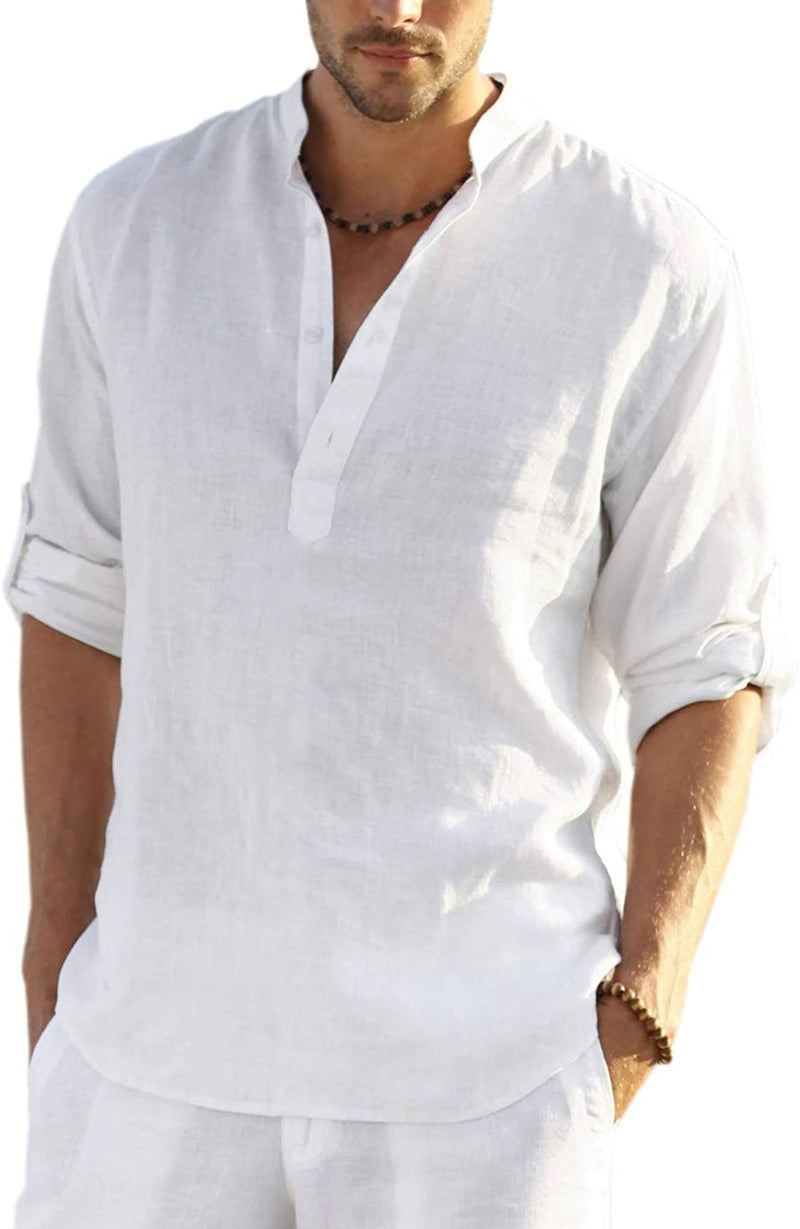 Chemise homme lin coton manches longues | Blouse décontractée homme printemps | Chemise henley homme ample | Haut homme casual manches longues | Chemise lin homme automne | Chemise décontractée coton homme | Chemise homme printemps automne | Chemise loose homme manches longues | Blouse coton lin homme décontractée | Chemise henley printemps homme