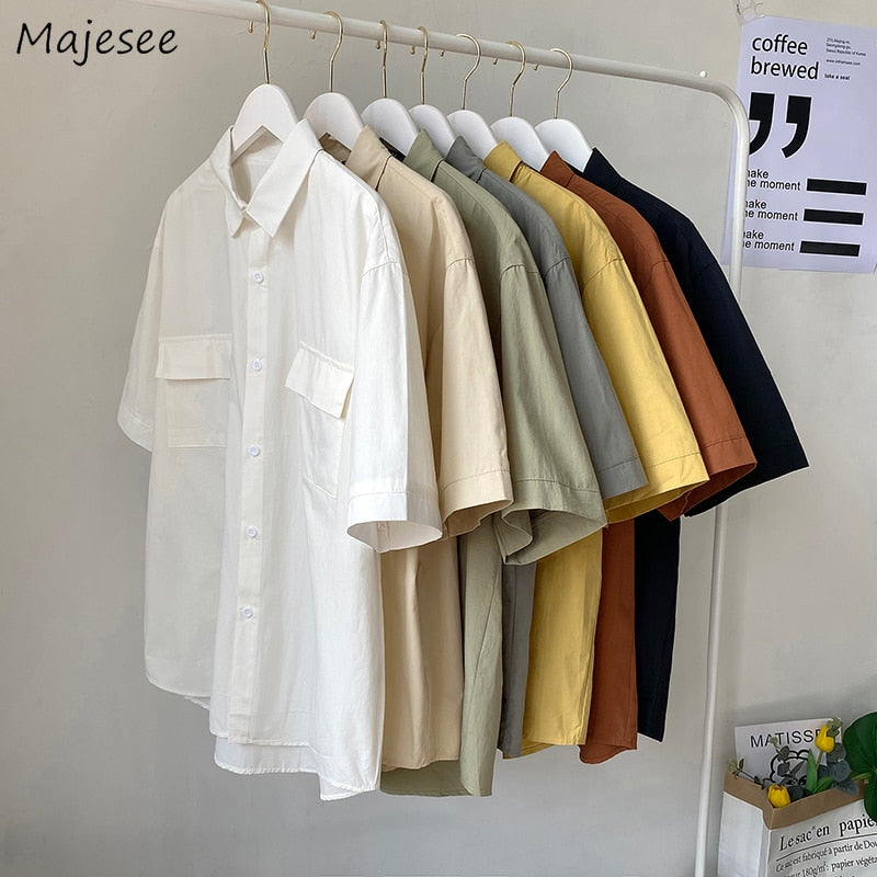 Chemise homme été manches courtes | Chemise homme couleurs bonbon | Chemise homme couple décontractée | Chemise col rabattu homme | Chemise homme poches simples | Chemise loose été homme | Chemise Harajuku homme mode | Chemise unie homme tendance | Chemise été homme fashion | Chemise ample colorée homme