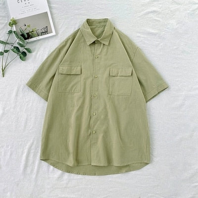 Chemise homme été manches courtes | Chemise homme couleurs bonbon | Chemise homme couple décontractée | Chemise col rabattu homme | Chemise homme poches simples | Chemise loose été homme | Chemise Harajuku homme mode | Chemise unie homme tendance | Chemise été homme fashion | Chemise ample colorée homme