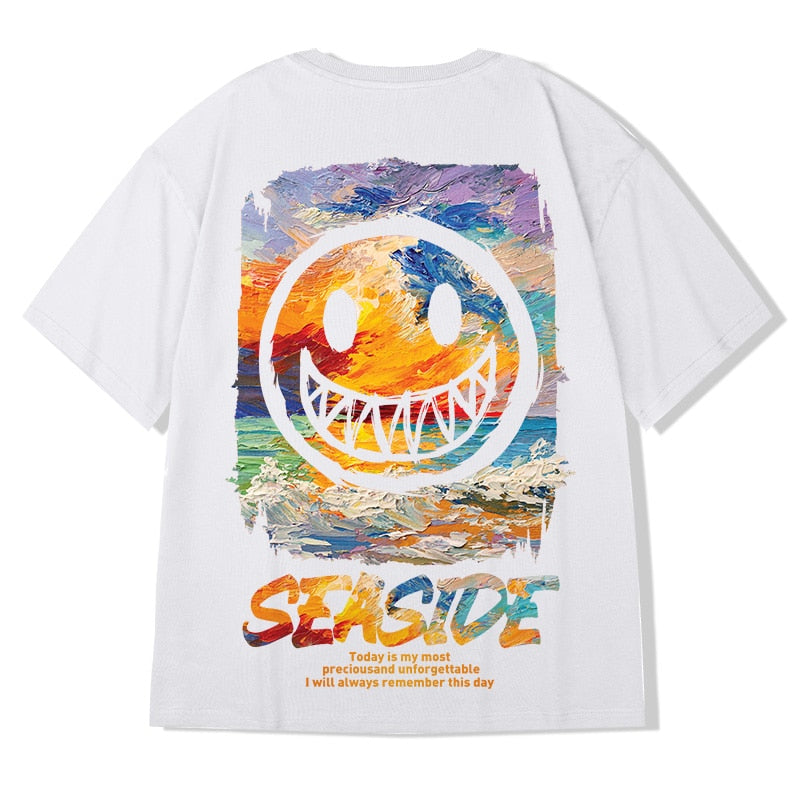T-shirt homme streetwear | T-shirt oversize hip hop | T-shirt été manches courtes | T-shirt coton homme loose | T-shirt smile Harajuku | T-shirt homme décontracté | T-shirt imprimé sourire | T-shirt hip hop 2022 | T-shirt streetwear coton | T-shirt homme mode loose