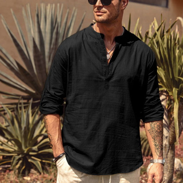 Chemise homme lin coton manches longues | Blouse décontractée homme printemps | Chemise henley homme ample | Haut homme casual manches longues | Chemise lin homme automne | Chemise décontractée coton homme | Chemise homme printemps automne | Chemise loose homme manches longues | Blouse coton lin homme décontractée | Chemise henley printemps homme