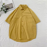 Chemise homme été manches courtes | Chemise homme couleurs bonbon | Chemise homme couple décontractée | Chemise col rabattu homme | Chemise homme poches simples | Chemise loose été homme | Chemise Harajuku homme mode | Chemise unie homme tendance | Chemise été homme fashion | Chemise ample colorée homme
