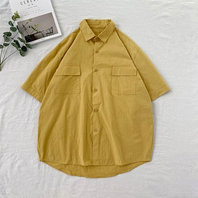 Chemise homme été manches courtes | Chemise homme couleurs bonbon | Chemise homme couple décontractée | Chemise col rabattu homme | Chemise homme poches simples | Chemise loose été homme | Chemise Harajuku homme mode | Chemise unie homme tendance | Chemise été homme fashion | Chemise ample colorée homme